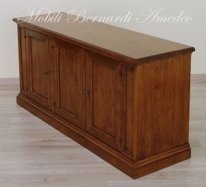 Credenza bassa - mobile Tv in noce massiccio da 150 cm con 3 ante arte povera